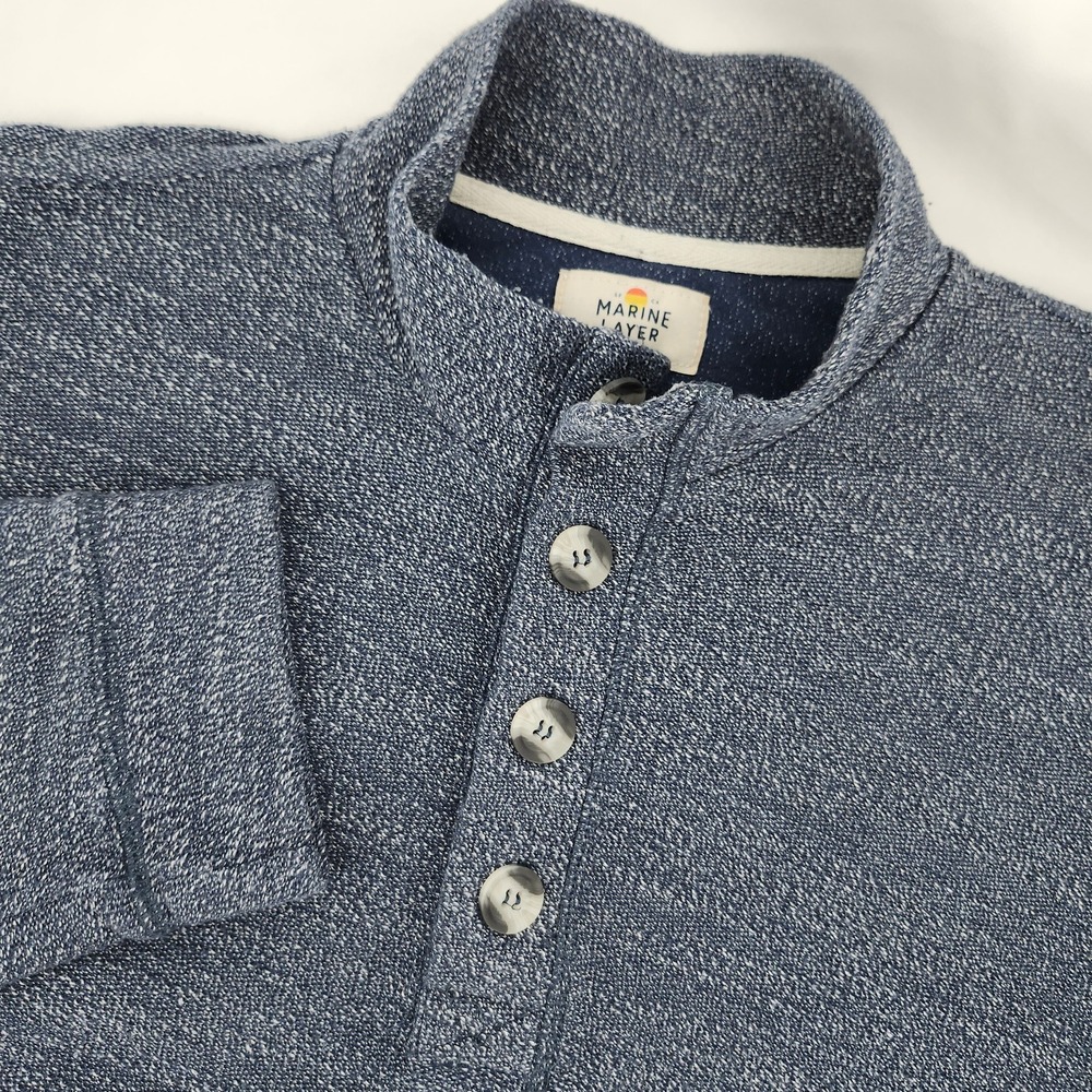 Marine Layer Mens Blue Coastal Henley Pullover Size L Minimalist Weekend Preppy